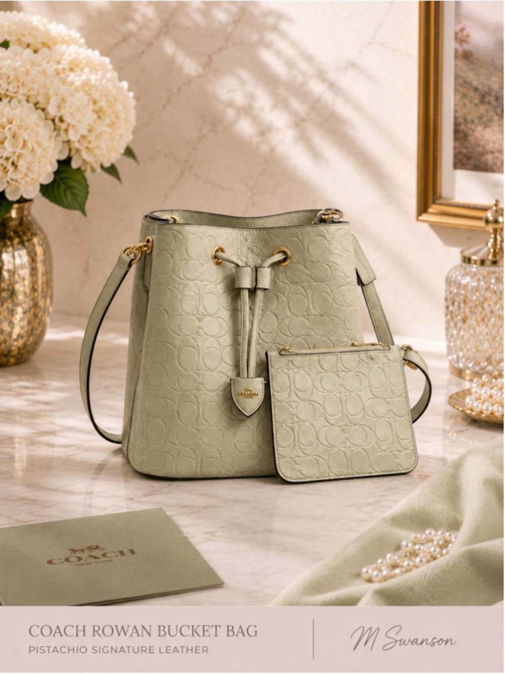 NEW Coach Rowan Bucket Bag in Pistachio Signature Leather Crossbody CEA96 NWT